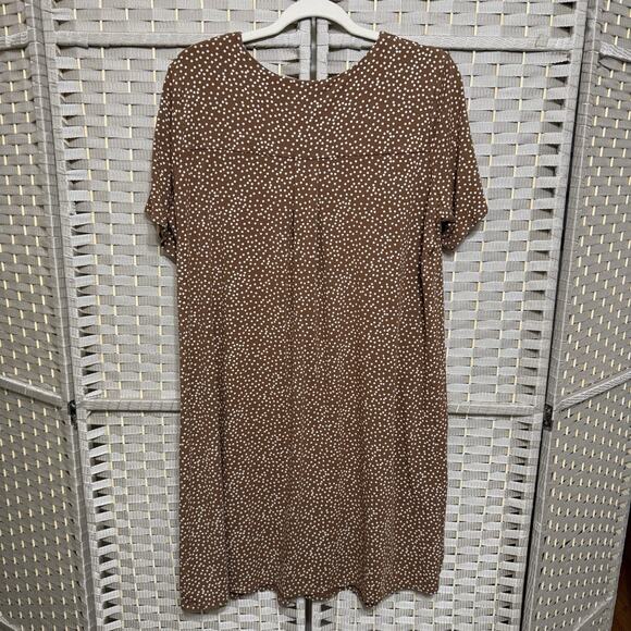 J. Jill Wearever Short Sleeve Shift Dress Size XL Petite Brown Polk Dot Pockets - Picture 2 of 9